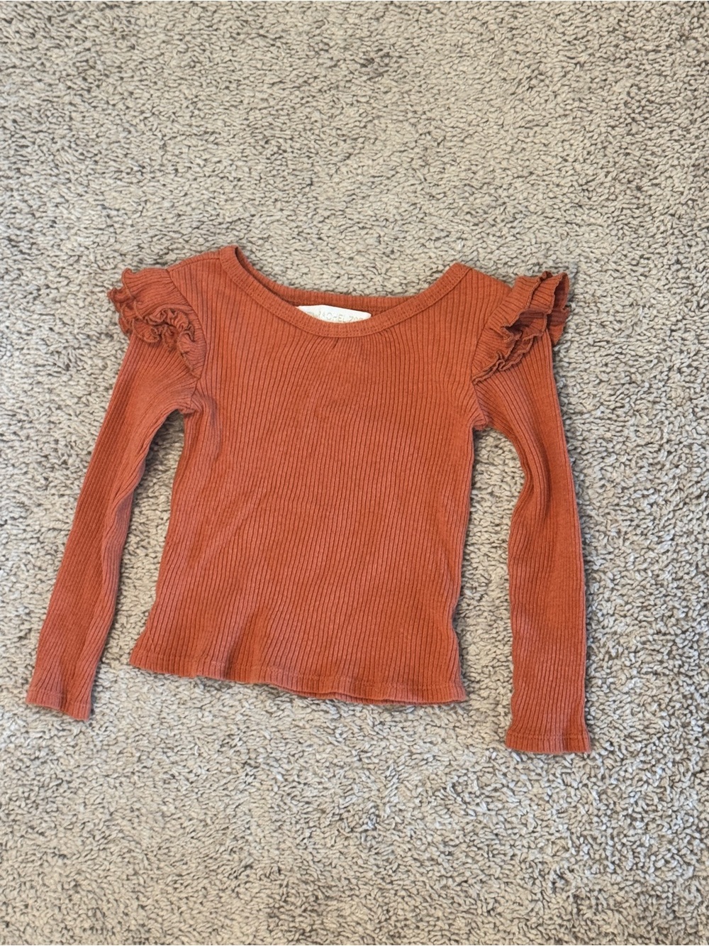 Rachel Zoe Girls' Rust Ribbed Long-Sleeve Top with Ruffle Shoulders